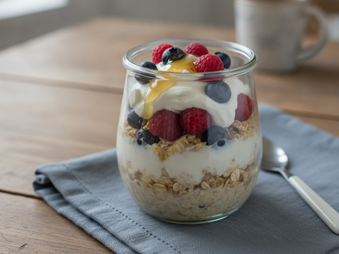 Overnight oats con yogurt e frutti di bosco