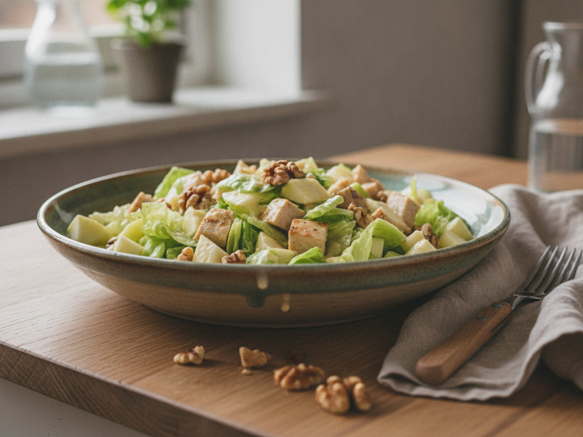 Insalata di pollo, mele e noci