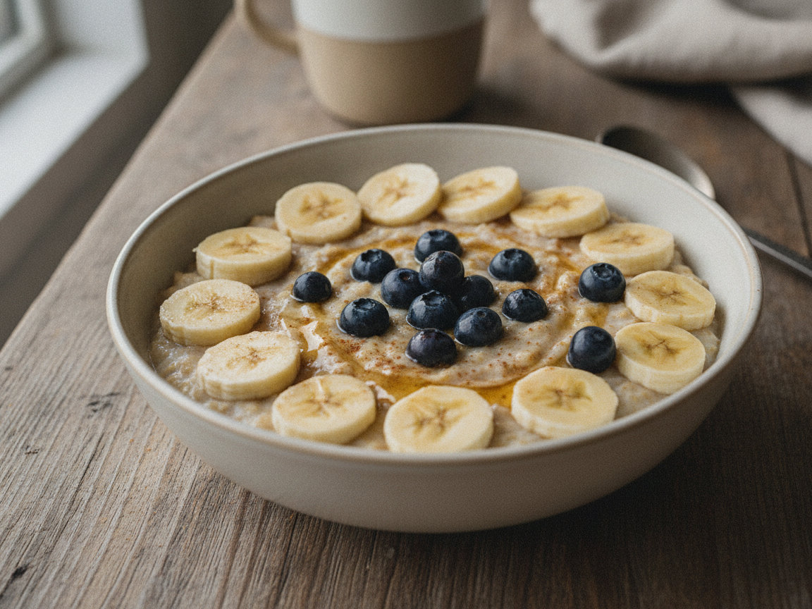 Porridge di avena con banana e mirtilli