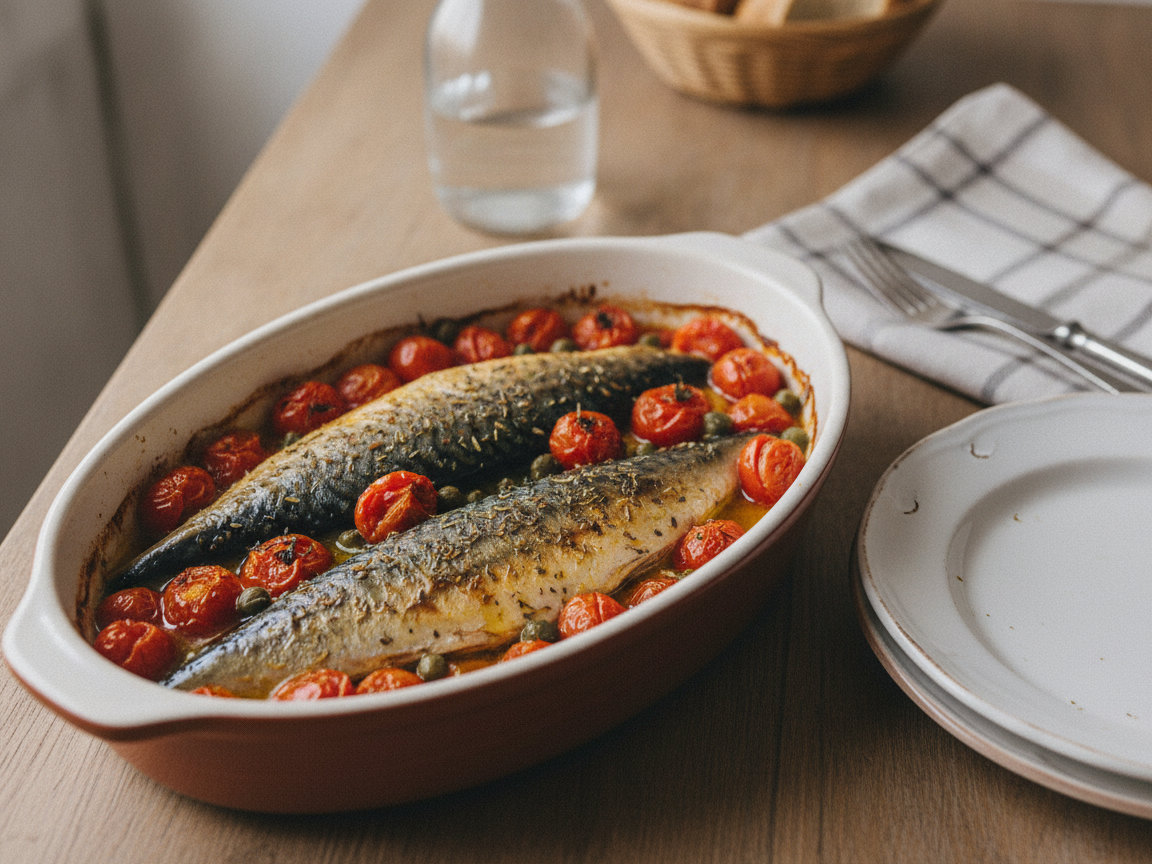 Sgombro al forno con pomodorini