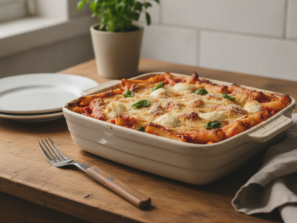 Pasta al forno con pomodoro e mozzarella
