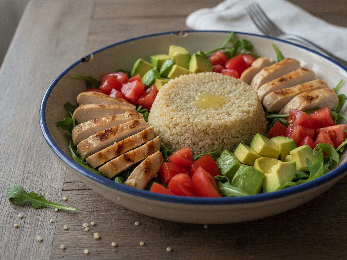 Bowl di quinoa, pollo e avocado