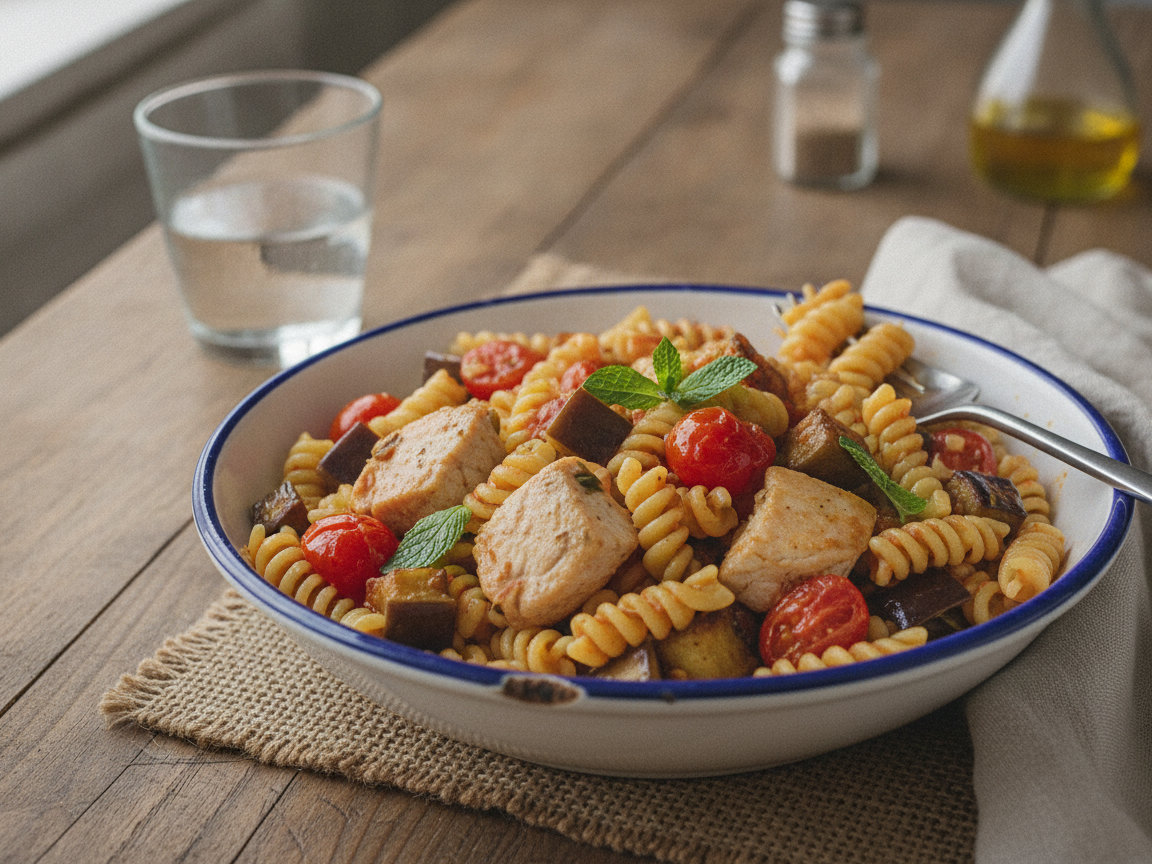 Pasta con pesce spada e melanzane